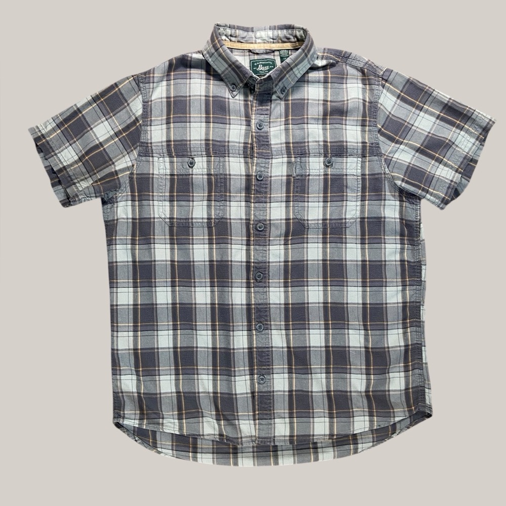 GH Bass & Co Men’s Plaid Button Down Shirt Large Brown Grey 100% Cotton Outdoor